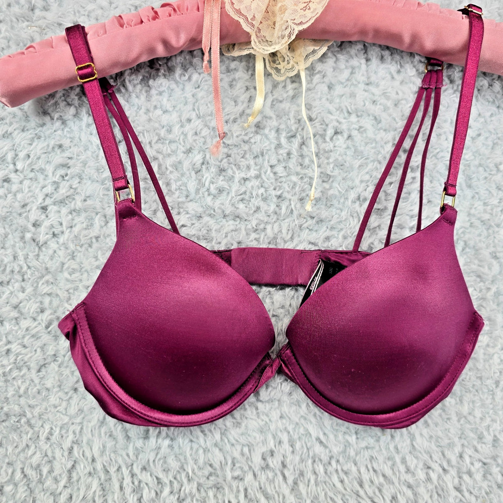 Victoria’s Secret Very Sexy Bra 32C Strappy Push-Up Red Maroon Plum Underwire
